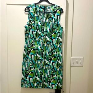 dressbarn Green and Blue Abstract Midi Dress